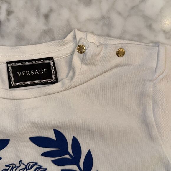 Versace Kids White Tee with Blue Medusa Logo 24M - Picture 4 of 5